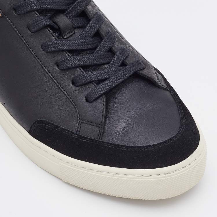 Pre Owned Burberry Black/Beige Leather and House Check Canvas Low Top Sneakers Size 43