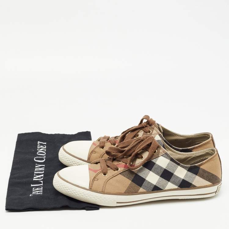 مملوكة مسبقًا Burberry Beige Novacheck Canvas and Leather Sneakers Size 44
