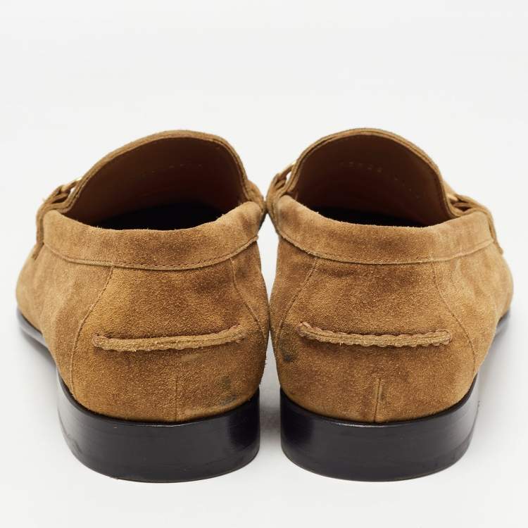 Pre Owned Burberry Brown Suede Solway Chain Detail Slip On Loafers Size 43