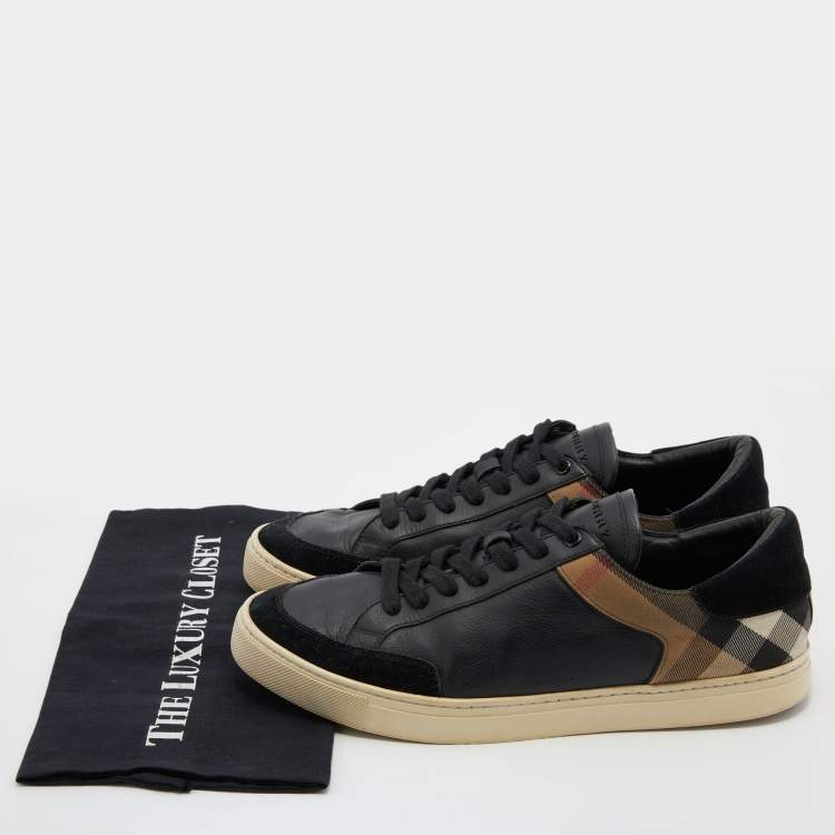 Pre Owned Burberry Black Leather, Suede and Nova Check Canvas Low Top Sneakers Size 44