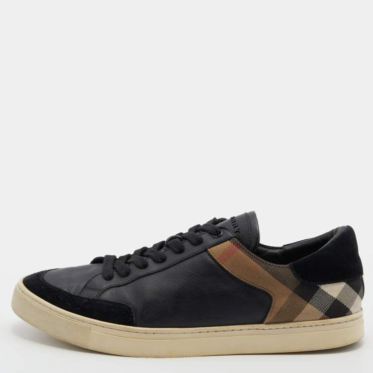 Pre Owned Burberry Black Leather, Suede and Nova Check Canvas Low Top Sneakers Size 44