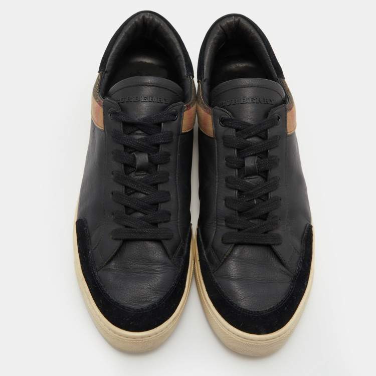 Pre Owned Burberry Black Leather, Suede and Nova Check Canvas Low Top Sneakers Size 44