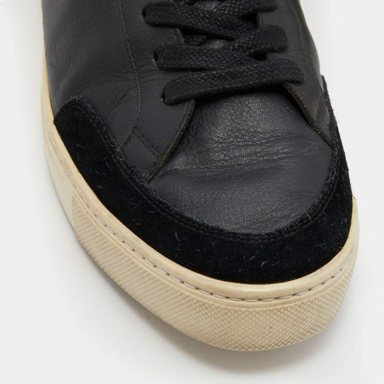 Pre Owned Burberry Black Leather, Suede and Nova Check Canvas Low Top Sneakers Size 44