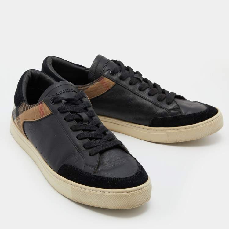 Pre Owned Burberry Black Leather, Suede and Nova Check Canvas Low Top Sneakers Size 44