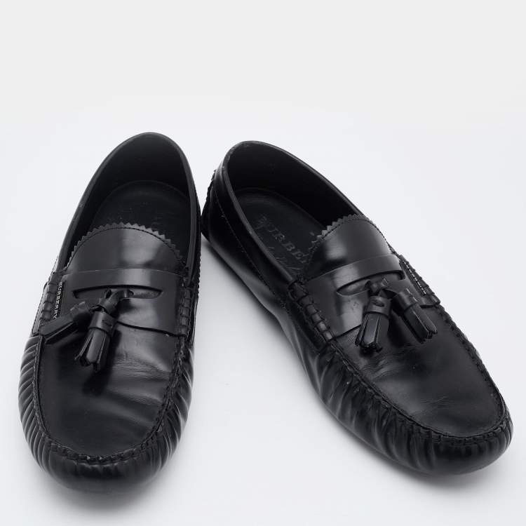 Pre Owned Burberry Black Leather Knighton Driver Loafers Size 43