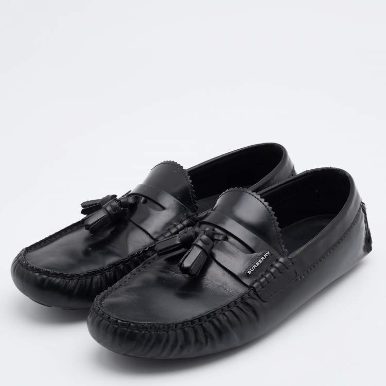 Pre Owned Burberry Black Leather Knighton Driver Loafers Size 43