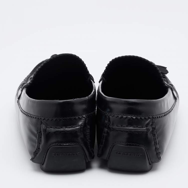 Pre Owned Burberry Black Leather Knighton Driver Loafers Size 43