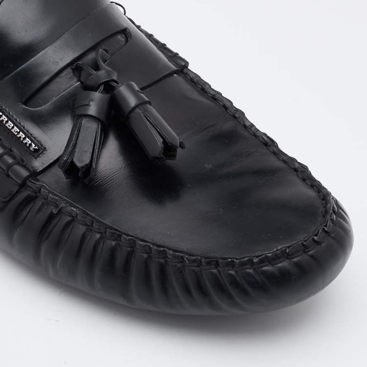 Pre Owned Burberry Black Leather Knighton Driver Loafers Size 43