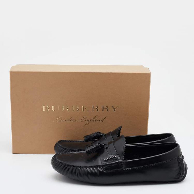 Pre Owned Burberry Black Leather Knighton Driver Loafers Size 43