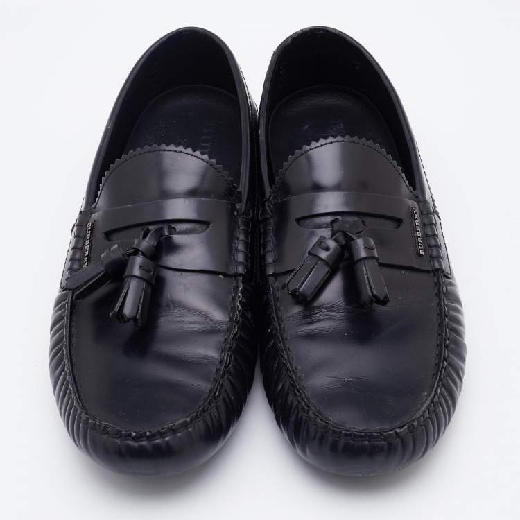 Pre Owned Burberry Black Leather Knighton Driver Loafers Size 43