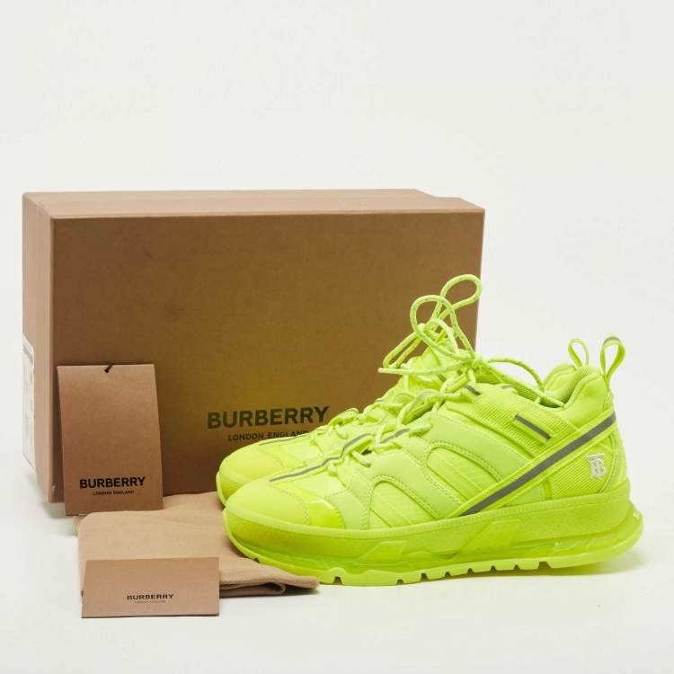 Pre Owned Burberry Neon Yellow Leather and Fabric Union Low Top Sneakers Size 40