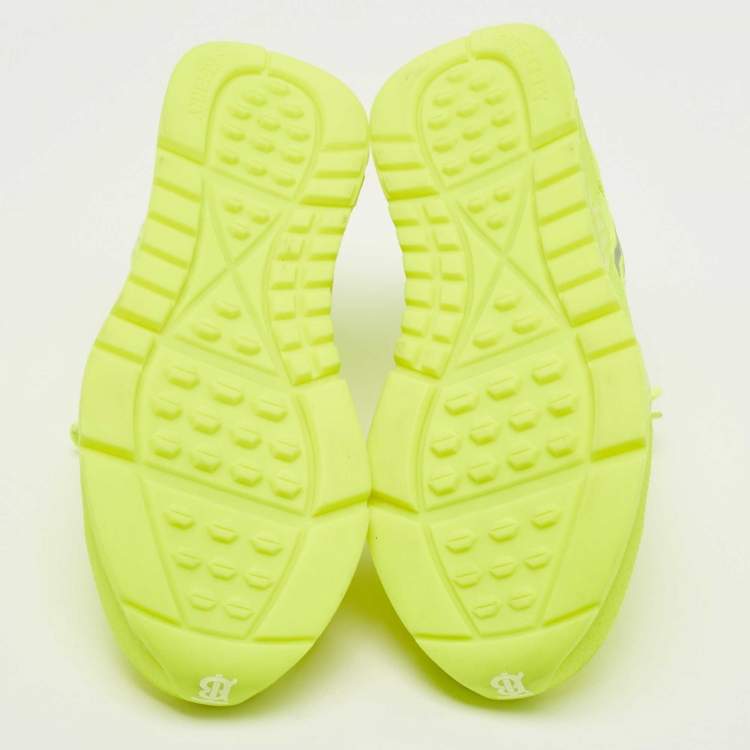 Pre Owned Burberry Neon Yellow Leather and Fabric Union Low Top Sneakers Size 40