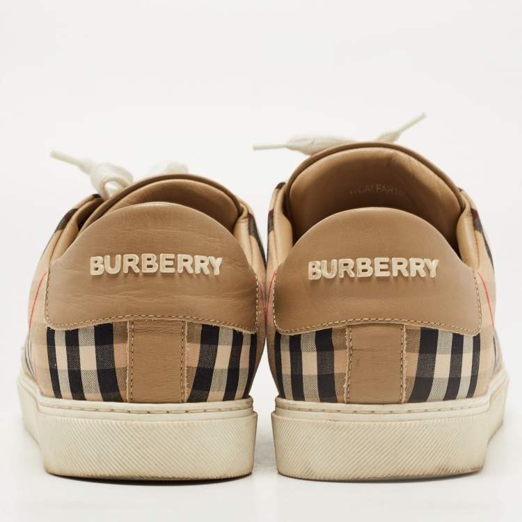 Pre Owned Burberry Beige Nova Check Canvas and Leather Low Top Sneakers Size 41