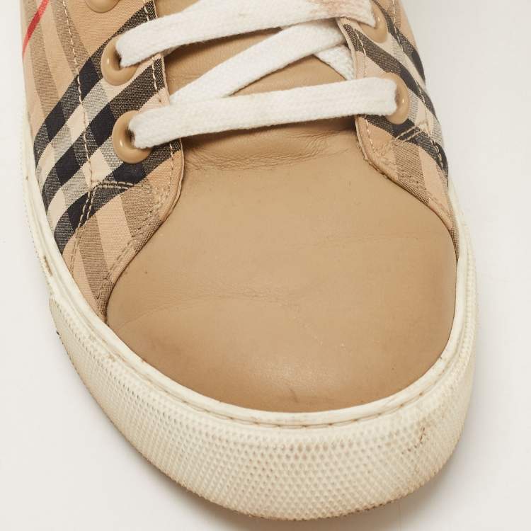 Pre Owned Burberry Beige Nova Check Canvas and Leather Low Top Sneakers Size 41