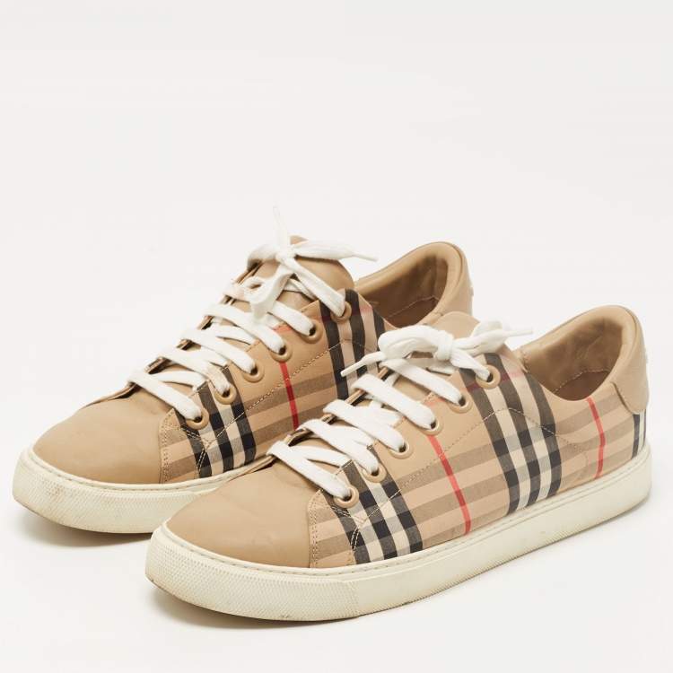 Pre Owned Burberry Beige Nova Check Canvas and Leather Low Top Sneakers Size 41