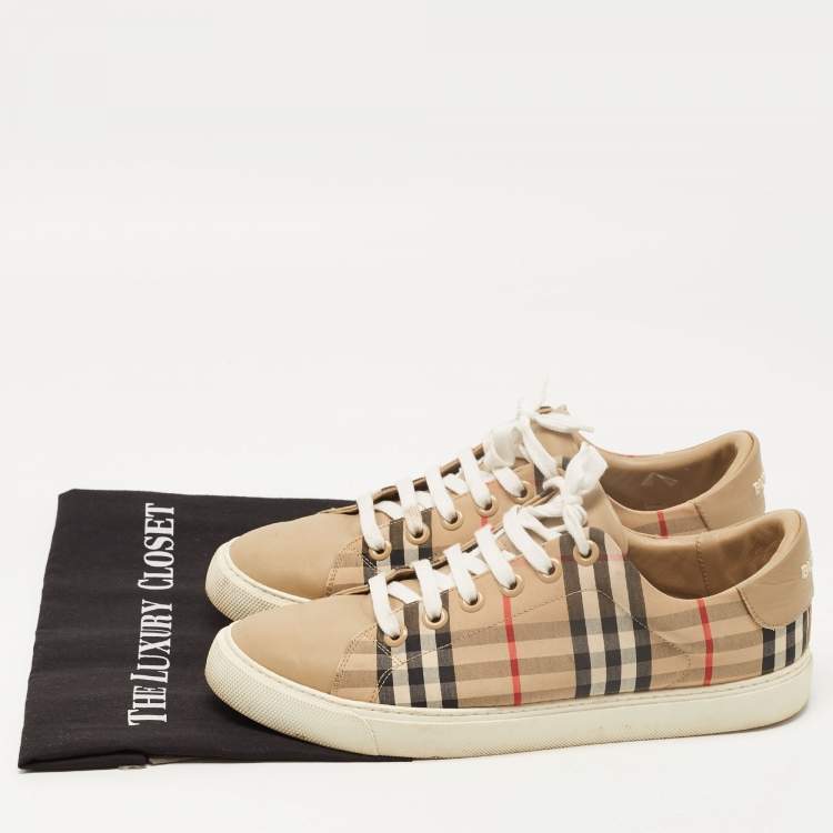 Pre Owned Burberry Beige Nova Check Canvas and Leather Low Top Sneakers Size 41