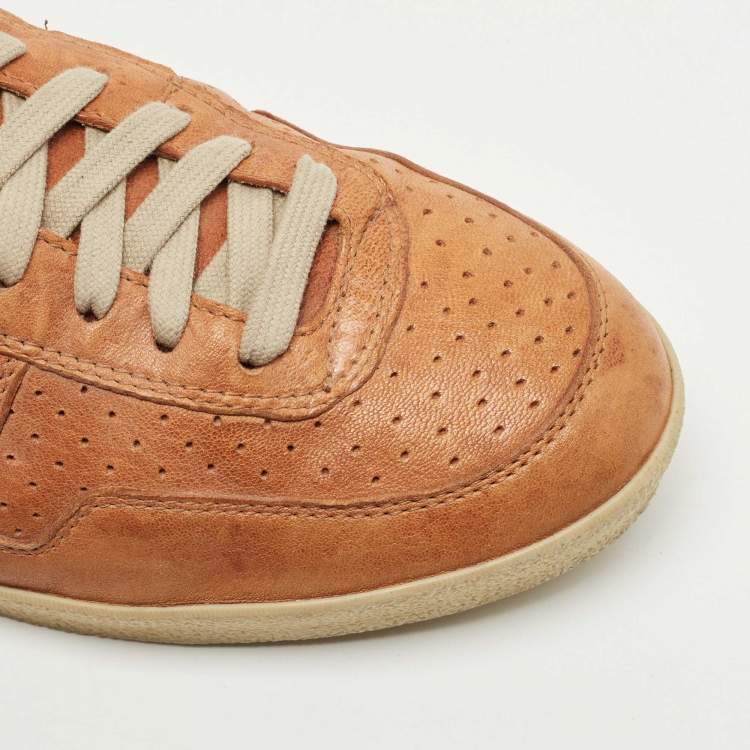 Pre Owned Burberry Tan/Beige Leather And Canvas High Top Sneakers Size 45