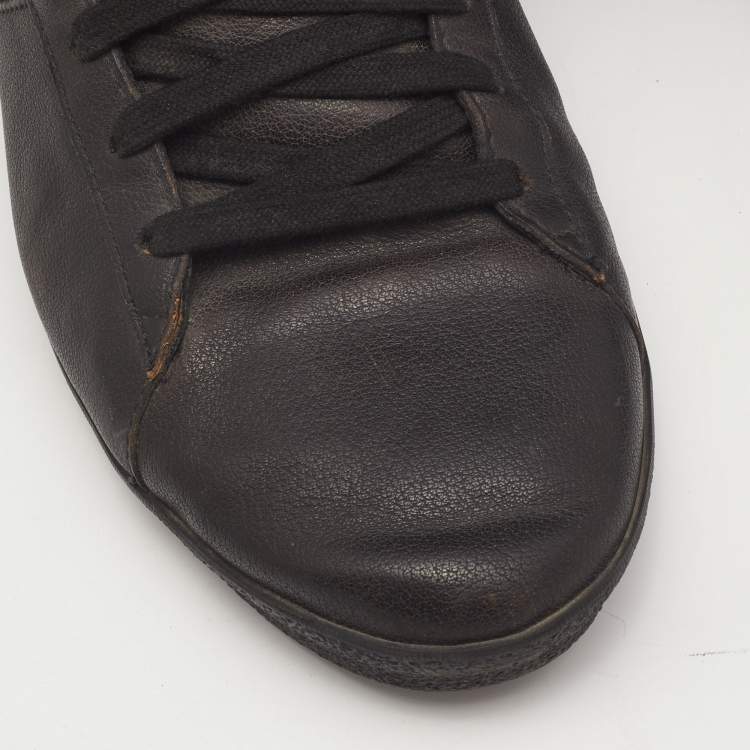 Pre Owned Burberry Black Leather and Check Canvas High Top Sneakers Size 44
