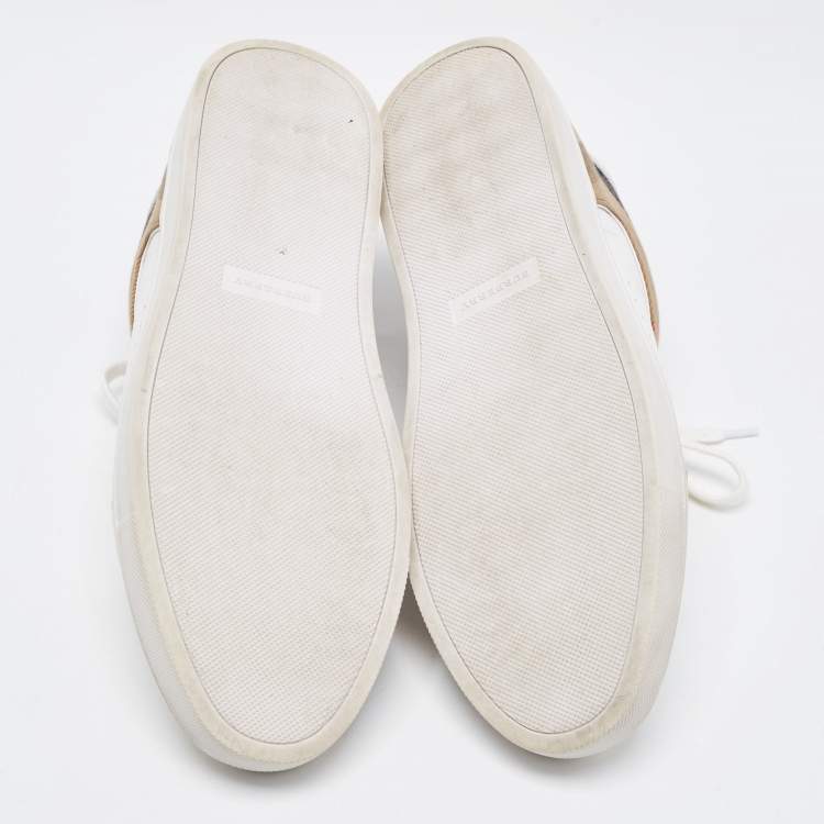 Pre Owned Burberry White/Beige Leather and Canvas Reeth Low Top Sneakers Size 42