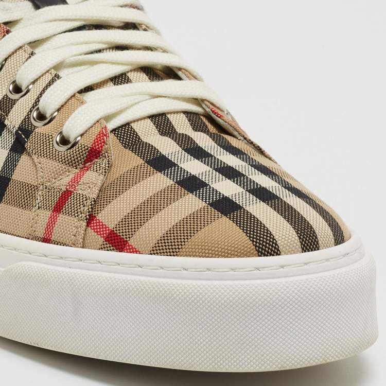 Pre Owned Burberry Beige Check Canvas Low Top Sneakers Size 43