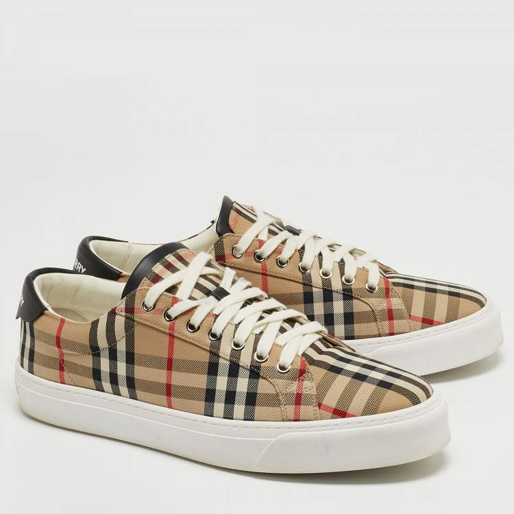 Pre Owned Burberry Beige Check Canvas Low Top Sneakers Size 43