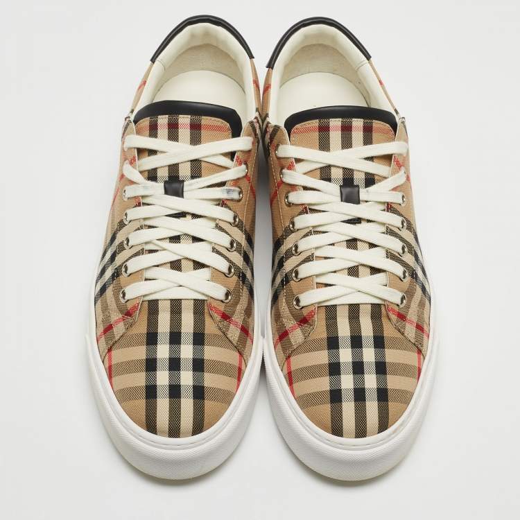 Pre Owned Burberry Beige Check Canvas Low Top Sneakers Size 43