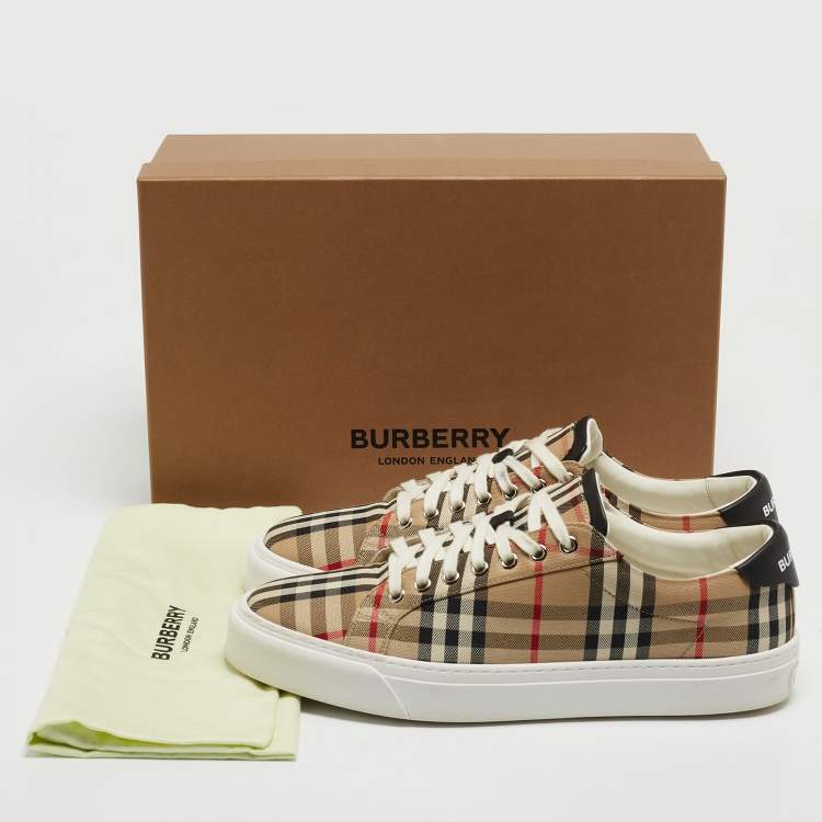 Pre Owned Burberry Beige Check Canvas Low Top Sneakers Size 43
