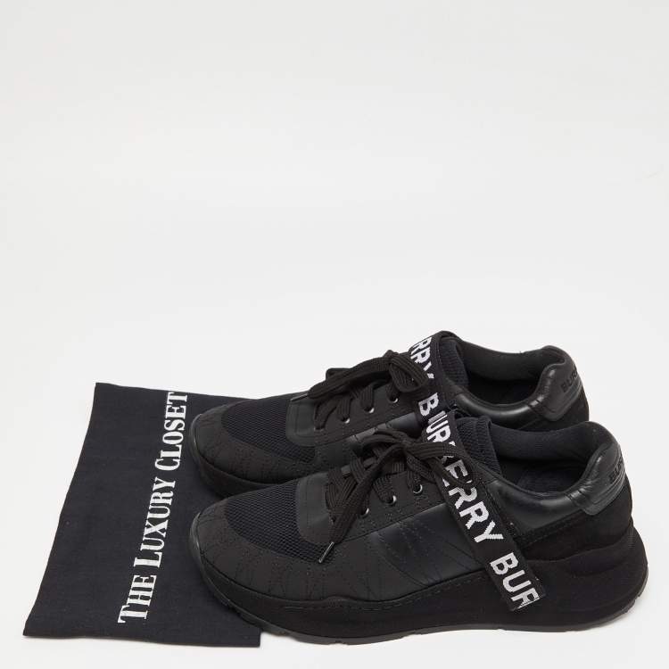 مملوكة مسبقًا Burberry Black Mesh and Leather Logo Detail Low Top Sneakers Size 43