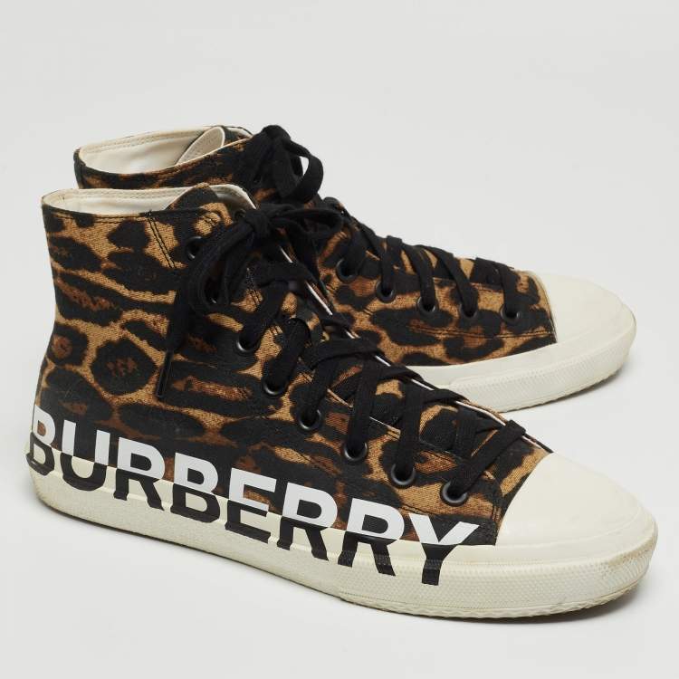 مملوكة مسبقًا Burberry Brown/Black Leopard Print Canvas Larkhall High Top Sneakers Size 42
