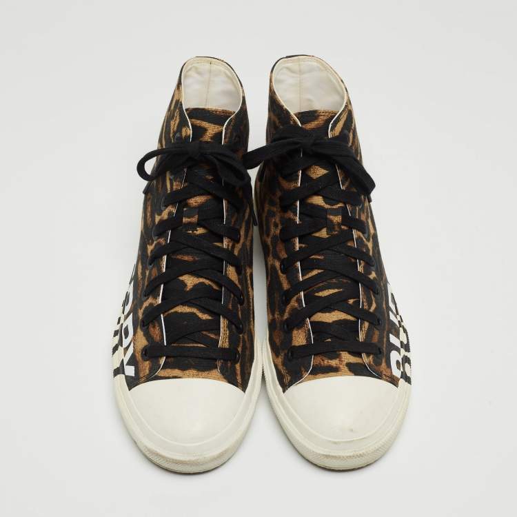 مملوكة مسبقًا Burberry Brown/Black Leopard Print Canvas Larkhall High Top Sneakers Size 42