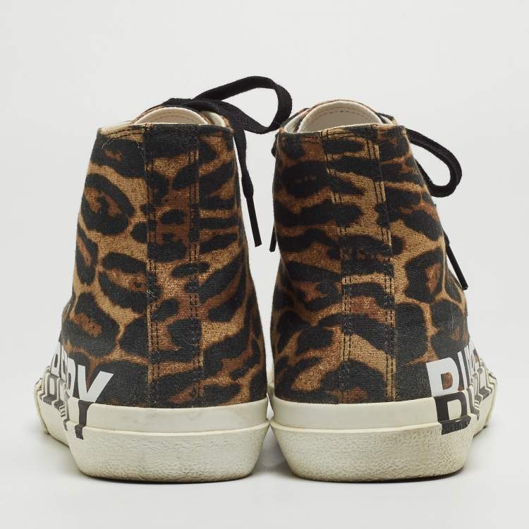 مملوكة مسبقًا Burberry Brown/Black Leopard Print Canvas Larkhall High Top Sneakers Size 42