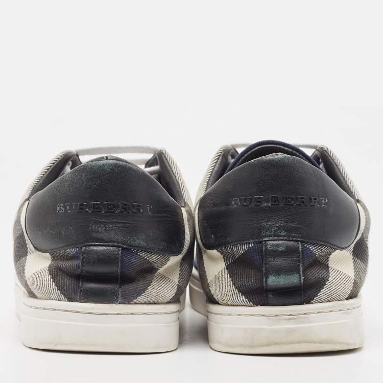 Pre Owned Burberry Blue/White Nova Check Denim and Leather Low Top Sneakers Size 44