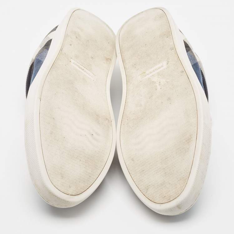 Pre Owned Burberry Blue/White Nova Check Denim and Leather Low Top Sneakers Size 44