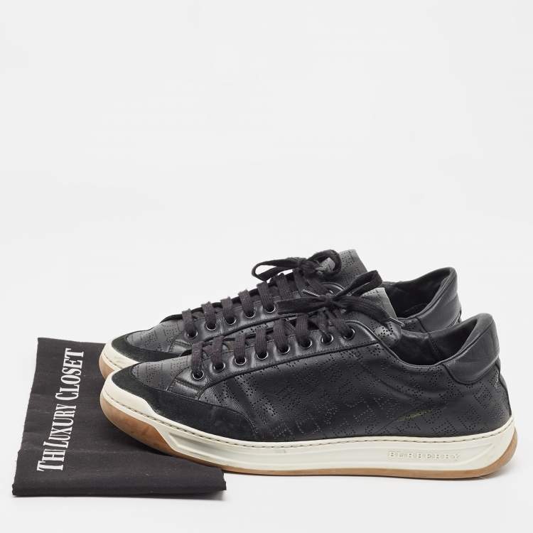 Pre Owned Burberry Black Perforated Check Leather Westford Low Top Sneakers Size 44.5