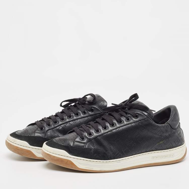 Pre Owned Burberry Black Perforated Check Leather Westford Low Top Sneakers Size 44.5