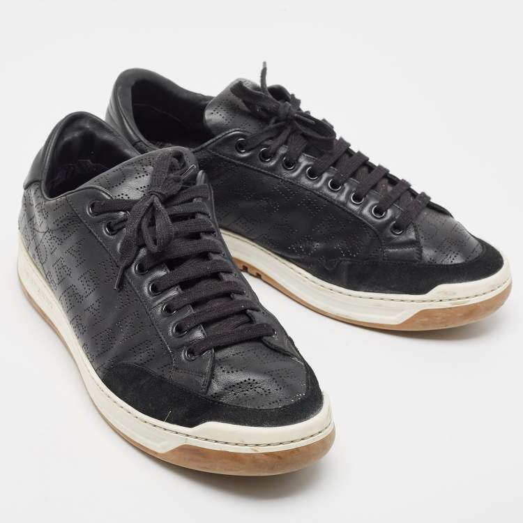 Pre Owned Burberry Black Perforated Check Leather Westford Low Top Sneakers Size 44.5