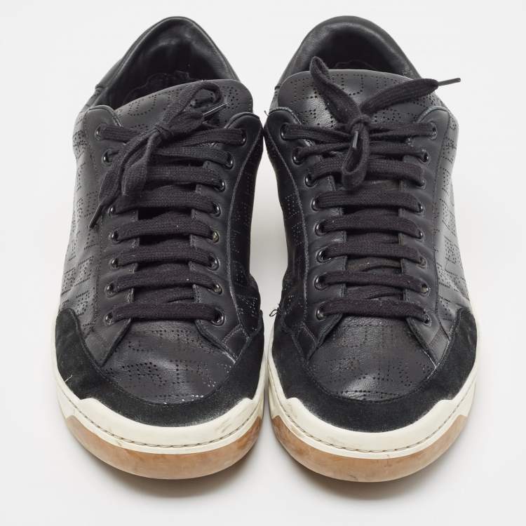 Pre Owned Burberry Black Perforated Check Leather Westford Low Top Sneakers Size 44.5