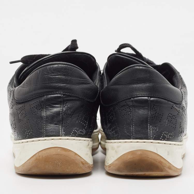 Pre Owned Burberry Black Perforated Check Leather Westford Low Top Sneakers Size 44.5