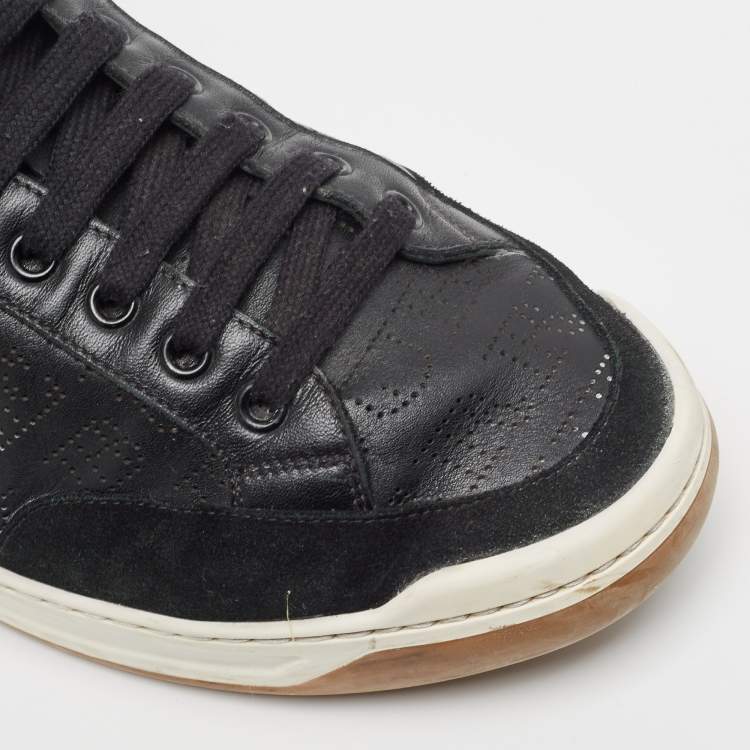 Pre Owned Burberry Black Perforated Check Leather Westford Low Top Sneakers Size 44.5