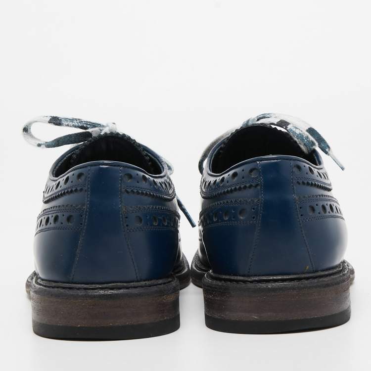 Pre Owned Burberry Blue Brogue Leather Alexton Lace Up Oxford Size 42.5