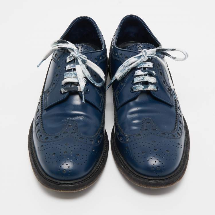 Pre Owned Burberry Blue Brogue Leather Alexton Lace Up Oxford Size 42.5
