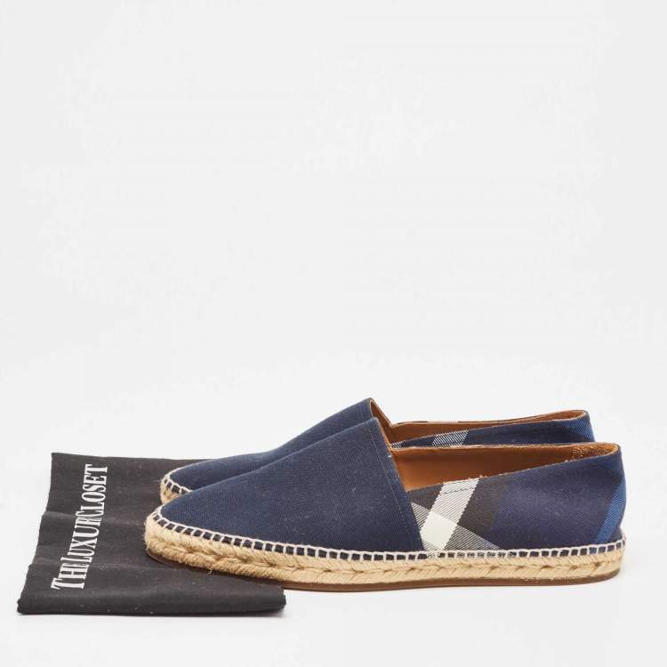 Pre Owned Burberry Navy Blue Check Canvas Slip On Espadrilles Size 42