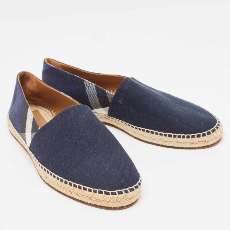 Pre Owned Burberry Navy Blue Check Canvas Slip On Espadrilles Size 42