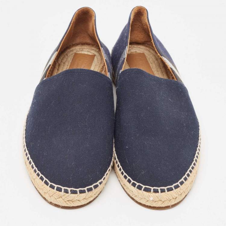 Pre Owned Burberry Navy Blue Check Canvas Slip On Espadrilles Size 42