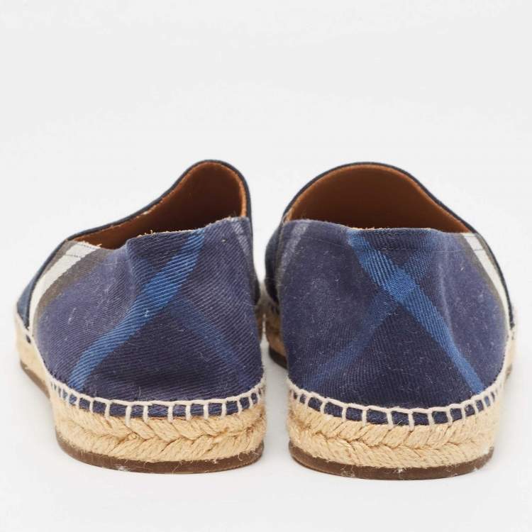 Pre Owned Burberry Navy Blue Check Canvas Slip On Espadrilles Size 42