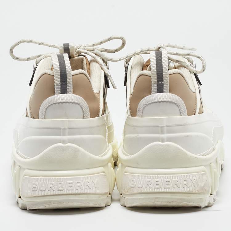 Pre Owned Burberry White/Beige Check Fabric and Rubber Arthur Low Top Sneakers Size 43
