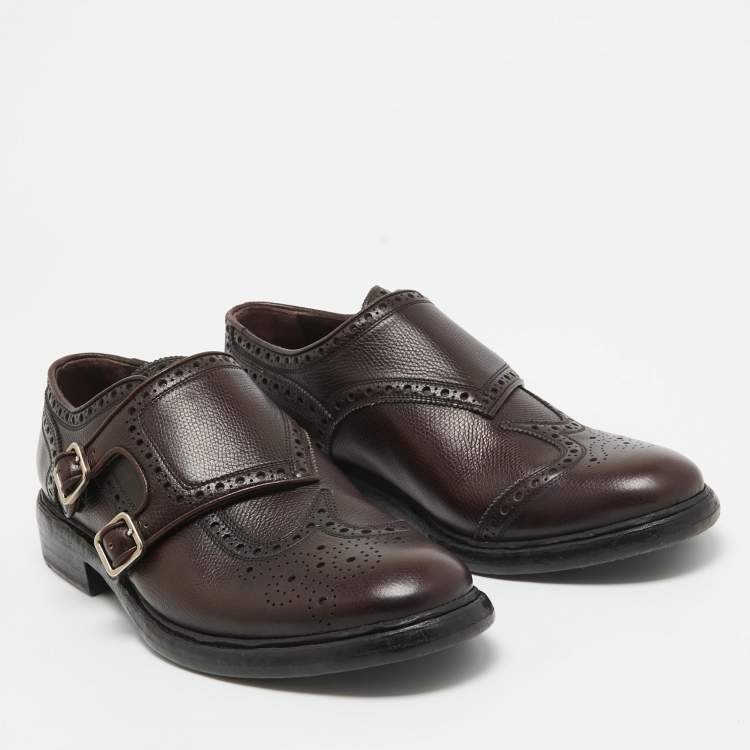 Pre Owned Burberry Burgundy Leather Delmar Monk Strap Brogues Size 40.5