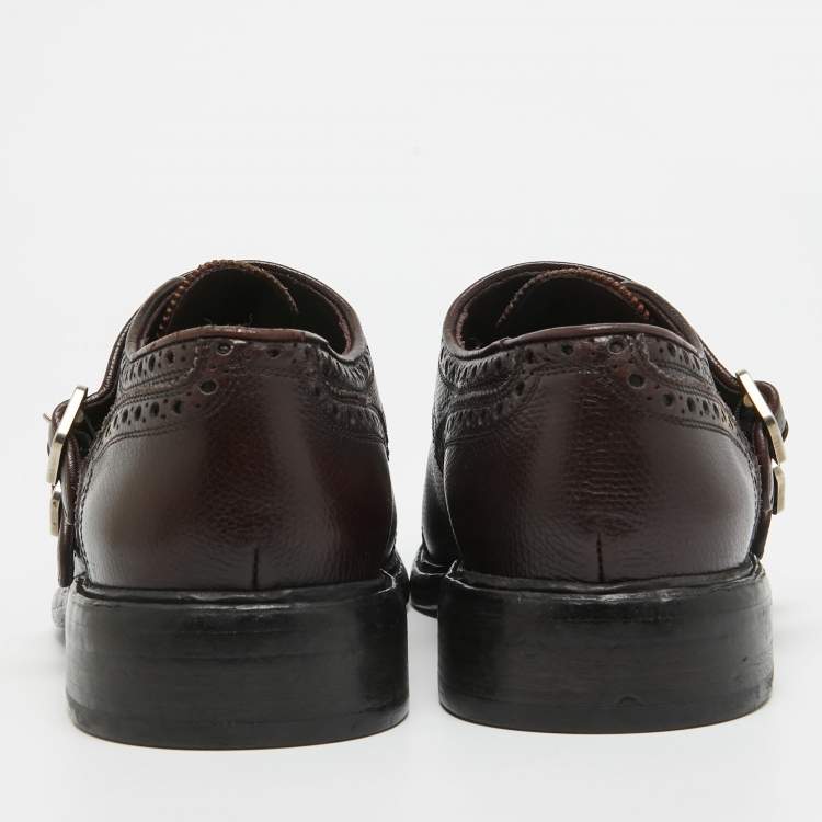 Pre Owned Burberry Burgundy Leather Delmar Monk Strap Brogues Size 40.5