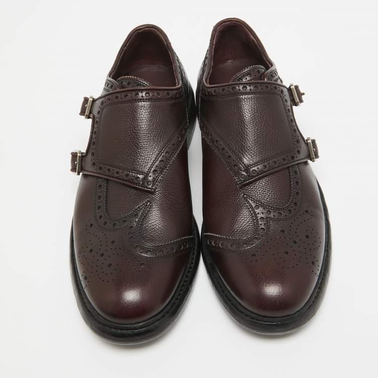 Pre Owned Burberry Burgundy Leather Delmar Monk Strap Brogues Size 40.5