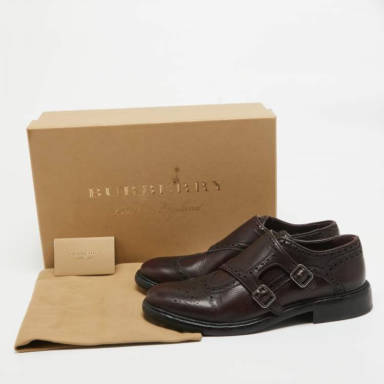 Pre Owned Burberry Burgundy Leather Delmar Monk Strap Brogues Size 40.5